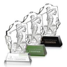 Certainly! Here's a concise title:  Elegant Crystal Golf Trophy with Base - Golf Awards and Trophies