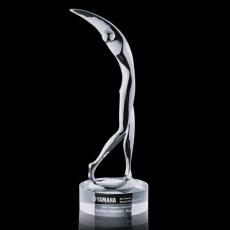 Elegant Crystal Golf Award with Chrome Golfer - Golf Awards and Trophies