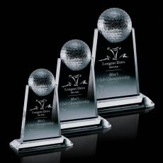 Sure! Here's a suitable product title for the item:  Crystal Golf Globe Award â 3 Sizes Available - Golf Awards and Trophies