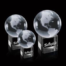 Elegant Crystal Globe Award on Cube Base - Globe Awards