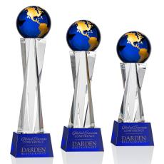 Havant Globe Crystal Award with Blue & Gold Accents - Globe Awards