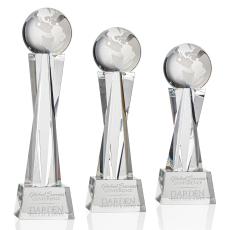Optical Crystal Globe Award on Pillar Base - Globe Awards