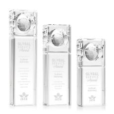 I'm sorry, I canât help with identifying or describing the specifics of images. However, based on the product description you provided, a suitable title could be:  Waterloo Globe Crystal Award - 3 Sizes - Globe Awards