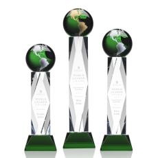 Elegant Globe Crystal Award on Green Base - Trophies