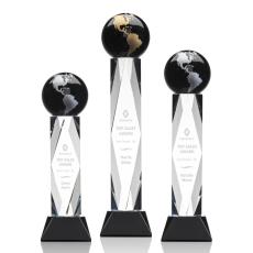 Elegant Crystal Globe Award on Black Base - Globe Awards