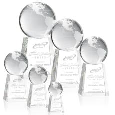 Optical Crystal Globe Award with Tall Base - Corporate Awards