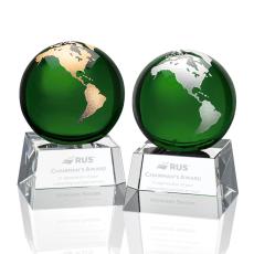 Emerald Globe Crystal Award with Silver Accent - Corporate Awards