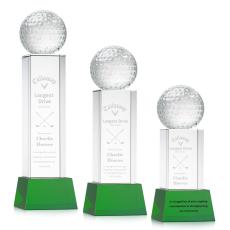 Golf Ball Crystal Award on Green Base - Golf Awards and Trophies