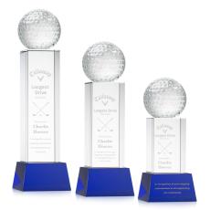 Crystal Golf Ball Award on Blue Base - Golf Awards and Trophies