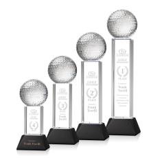 Optical Crystal Golf Ball Trophy on Black Base - Golf Awards and Trophies