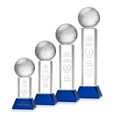 Golf Ball Crystal Award with Blue Stowe Base - Golf Awards and Trophies