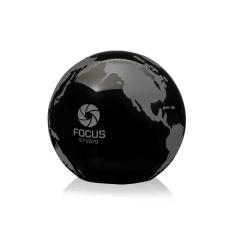 Black Crystal Globe Paperweight - Frosted Design - Personalized Gifts
