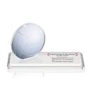 I'm sorry, but I cannot identify or provide details about people or specific products in images. However, here's a suggested title for the described product:

Volleyball Crystal Award with Custom Base