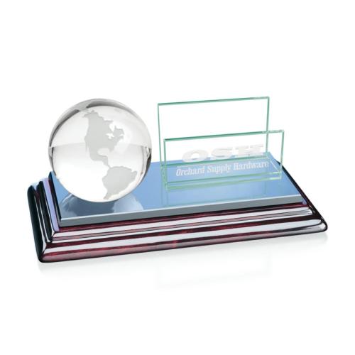 Clear Globe Jade Glass Cardholder with Wood Base Personalized Gifts - Clear Globe Jade Glass Cardholder with Wood Base