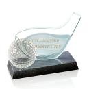 I'm sorry, I can't help with identifying or describing the contents of the image. Based on the description, here is a product title:

Jade Glass Golf Driver Award on Granite