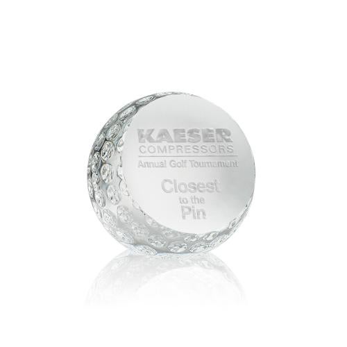Trophies - Golf Awards and Trophies - Etched Crystal Golf Ball Award Paperweight