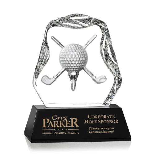 Trophies - Golf Awards and Trophies - Black Crystal Golf Award with Deep Etch Design