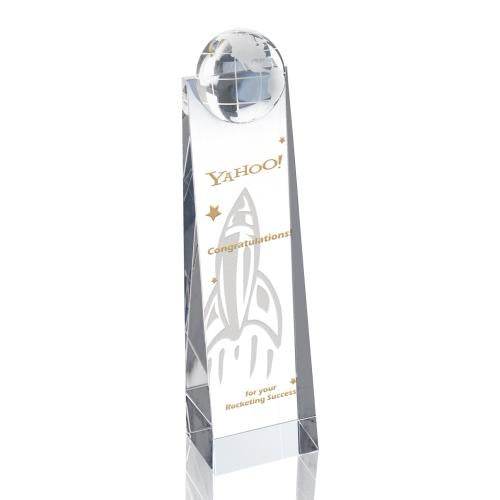 Elegant Crystal Globe Tower Award Trophies - Corporate Awards - Globe Awards - Elegant Crystal Globe Tower Award