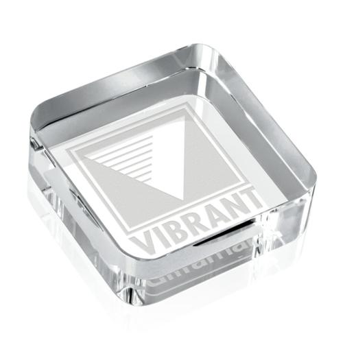 Personalized Gifts - Square Crystal Paperweight - Deep Etch Design