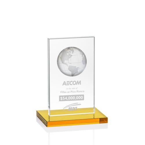 Trophies - Corporate Awards - Globe Awards - Corporate Crystal Globe Award - Amber Base