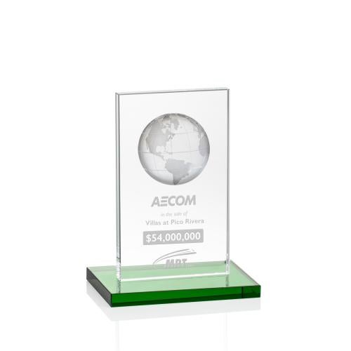 Trophies - Corporate Awards - Globe Awards - Brannigan Crystal Globe Award - Green Base