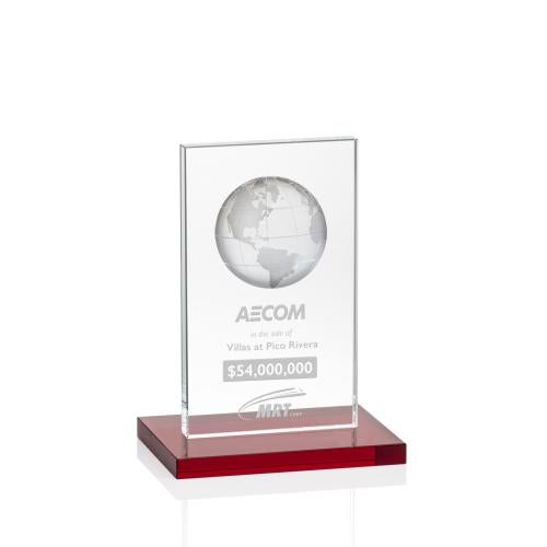 Trophies - Corporate Awards - Globe Awards - Crystal Globe Award with Red Base