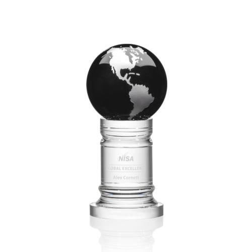 Trophies - Corporate Awards - Globe Awards - I'm sorry, but I can't see or describe specific details from images, including any personalization or customization shown. 

Here's a suitable product title:

Colverstone Crystal Globe Award - Black/Silver