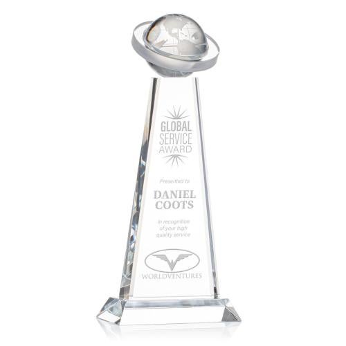 Trophies - Corporate Awards - Globe Awards - Virago Crystal Globe Tower Award - Tall & Elegant