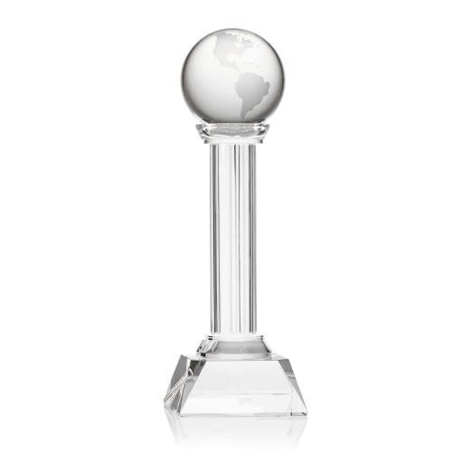 14 Crystal Globe Award with Optical Pillar Trophies - Corporate Awards - Globe Awards - 14 Crystal Globe Award with Optical Pillar