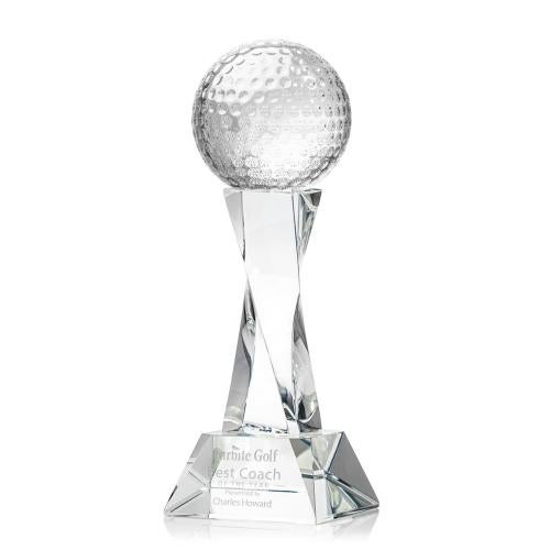 Trophies - Golf Awards and Trophies - Clear Crystal Golf Globe Award on Langport Base