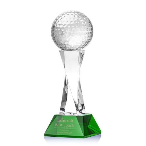 Trophies - Golf Awards and Trophies - Optical Crystal Golf Ball Award with Green Base