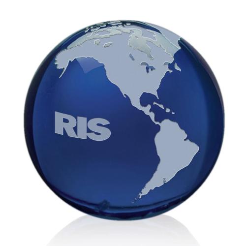 Personalized Gifts - Blue Globe Paperweight with Frosted Continents