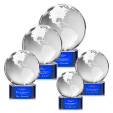 Crystal Globe Award on Blue Paragon Base - Globe Awards