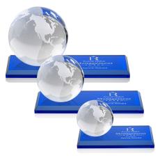Optical Crystal Globe Award on Blue Base - Trophies