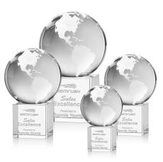 Rotating Globe Crystal Award on Granby Base - Globe Awards