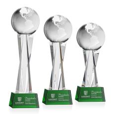 Rotating Crystal Globe on Green Base Award - Globe Awards