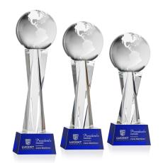 Optical Crystal Globe Award on Blue Base - Globe Awards