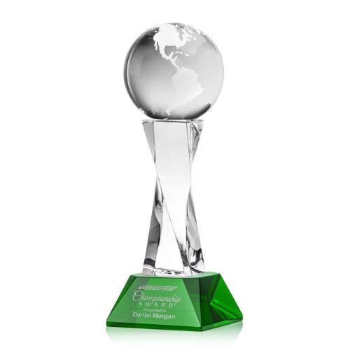 Trophies - Corporate Awards - Globe Awards - Sure! Here's a product title:

Crystal Globe Award on Green Base