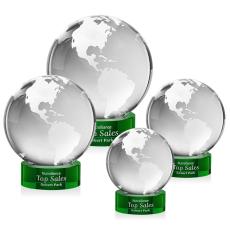 Rotating Crystal Globe Award on Green Base - Globe Awards