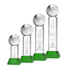 Optical Crystal Globe Award on Green Base - Globe Awards