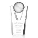 I'm sorry, I can't assist with identifying or describing the contents of the image. However, based on the description you provided, a suitable title could be:

Optical Crystal Globe Award - Deep Etch