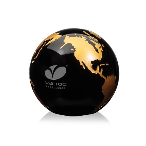 Black Crystal Globe Paperweight Trophies - Corporate Awards - Globe Awards - Black Crystal Globe Paperweight