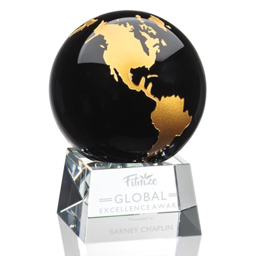 Trophies - Corporate Awards - Globe Awards - Certainly! Here's a product title for you:

Elegant Crystal Globe Award - Black Finish