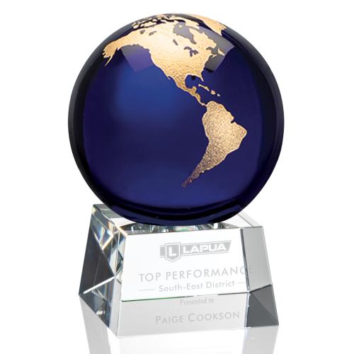 Trophies - Corporate Awards - Globe Awards - Blythwood Globe Crystal Award - Blue Elegance