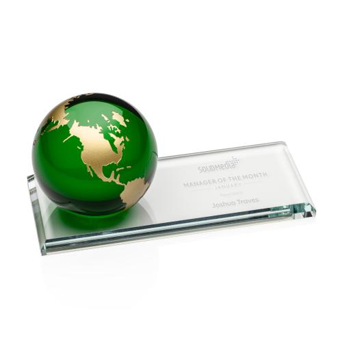 Fairfield Emerald Globe Crystal Award Trophies - Corporate Awards - Globe Awards - Fairfield Emerald Globe Crystal Award